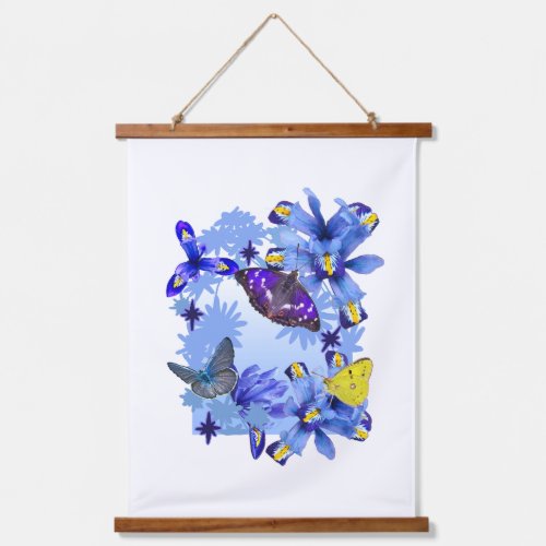 Iris Flowers with Butterflies Hanging Tapestry