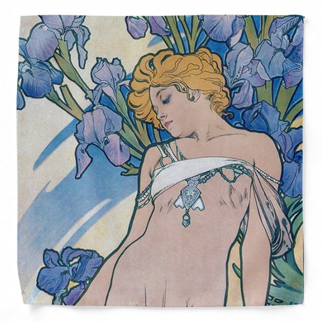 Iris (Four Flowers), Alphonse Mucha Bandana (Front)