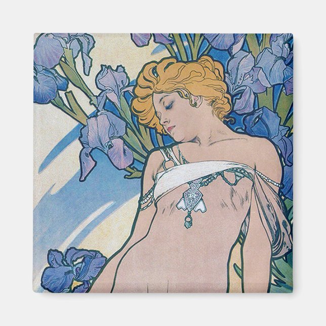 Iris (Four Flowers), Alphonse Mucha Magnet (Front)