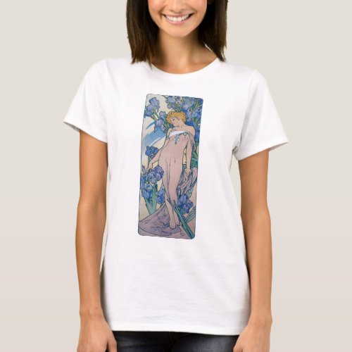 Iris Four Flowers Alphonse Mucha T_Shirt