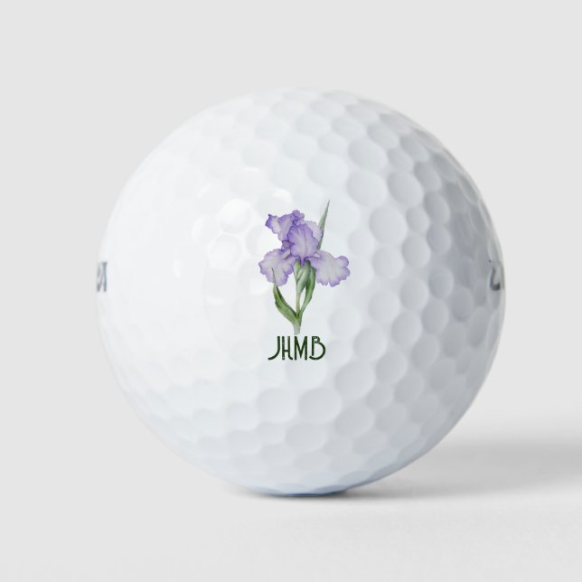 Iris Garden Flower Monogram Art Golf Balls (Front)