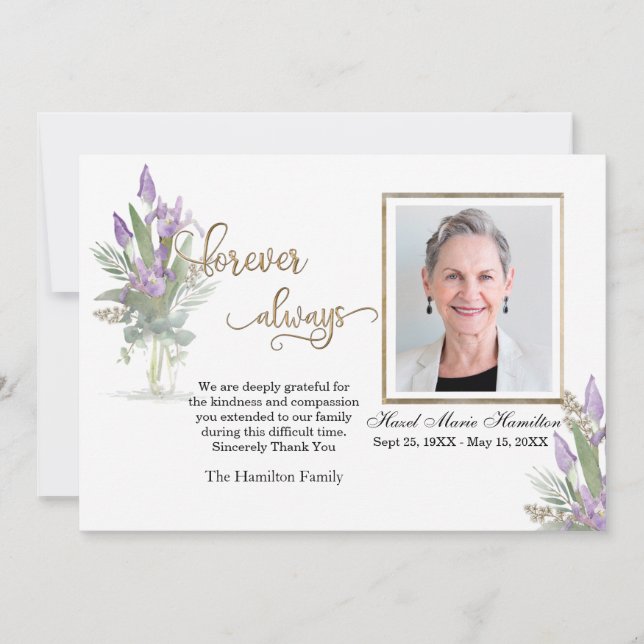 Iris - Gold Sympathy Thank You Personalized Photo Card (Front)