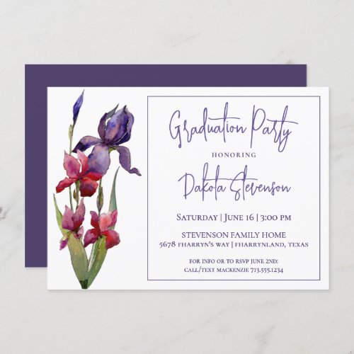 Iris Graduation Party  Violet Purple Pink Flower Invitation