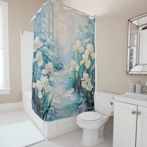 iris in a ice valley sunset shower curtain