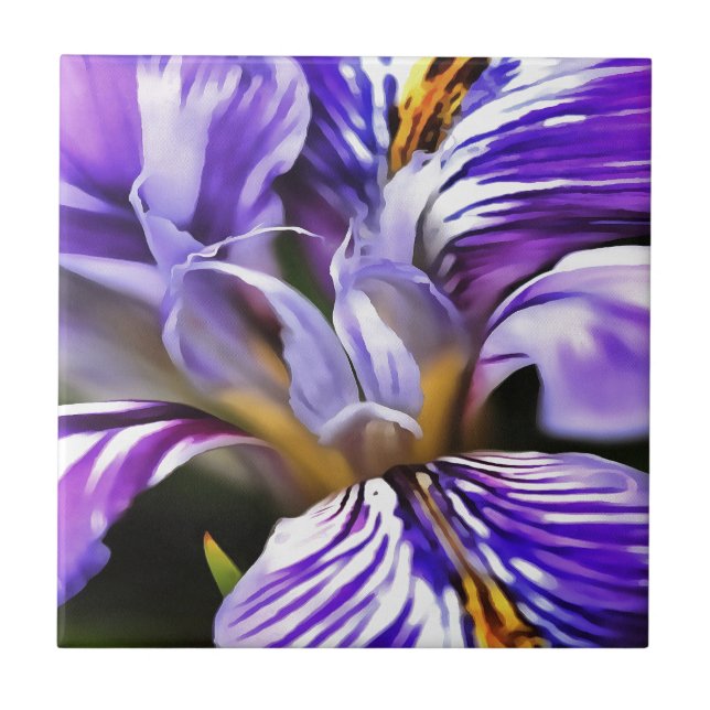 Iris In Violet Lilac and Purple Botanical Art Ceramic Tile (Front)