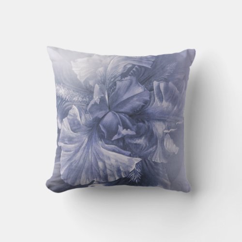 Iris inner beauty silver blue hues throw pillow