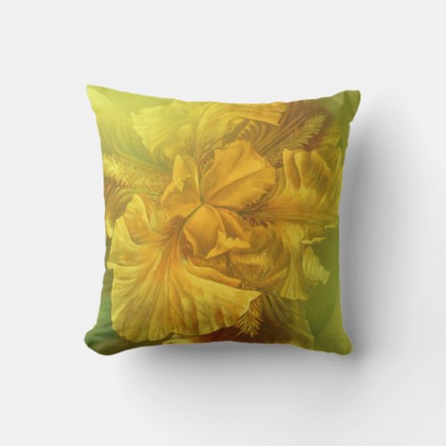 Iris inner beauty yellow flower throw pillow