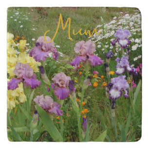 Iris irises floral Flowers Cottage Garden Birthday Trivet