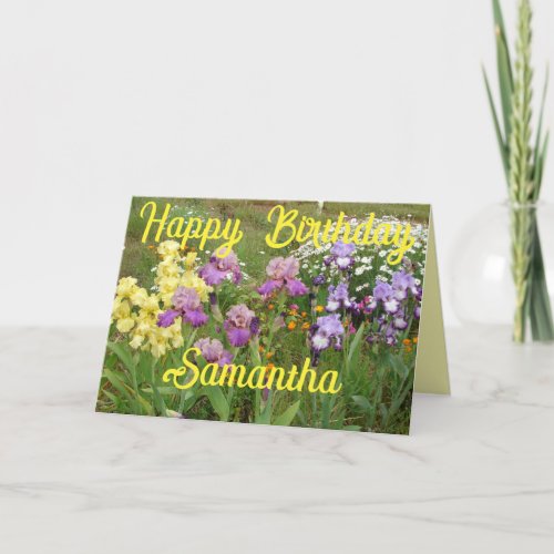 Iris irises floral Flowers Garden Womans Name Card