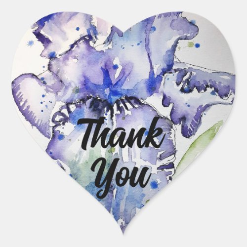 Iris Irises Flower Floral Blue Waterolor Thank You Heart Sticker