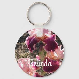 Iris Irises Maroon Pink Flower Floral Womans Name  Keychain