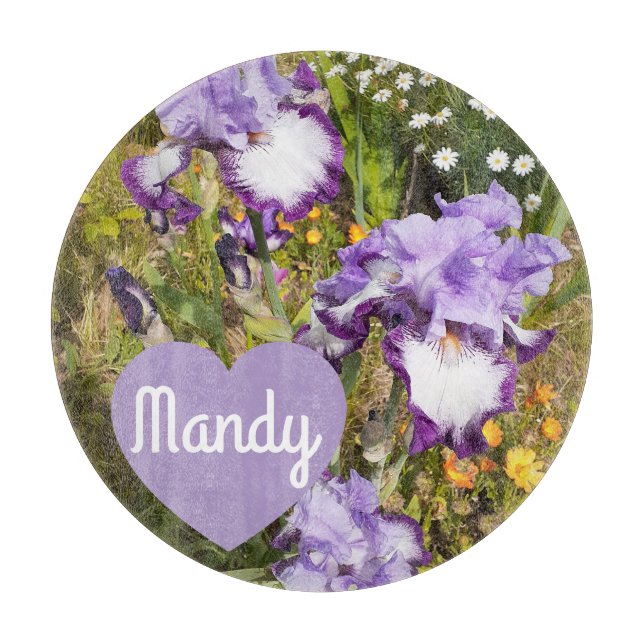 Iris Irises Purple Flower Birthday Girls Name Cutting Board (Front)