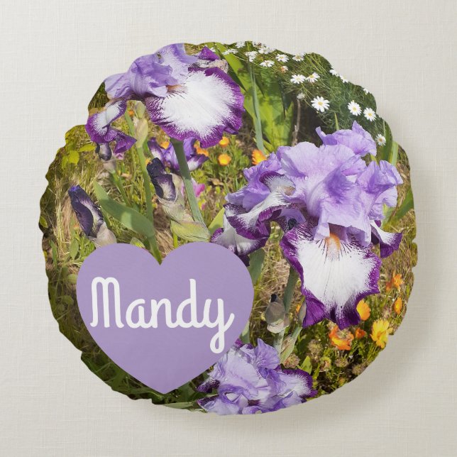Iris Irises Purple Flower Birthday Girls Name Round Pillow (Front)