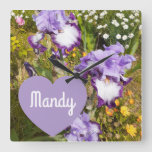 Iris Irises Purple Flower Birthday Girls Name Square Wall Clock