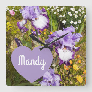 Iris Irises Purple Flower Birthday Girls Name Square Wall Clock