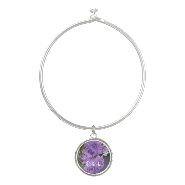 Iris Irises Purple Flower Floral Lavender Bangle Bracelet (Front)