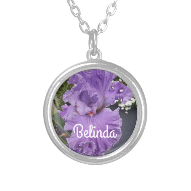 Iris Irises Purple Flower Floral Lavender Silver Plated Necklace (Front)