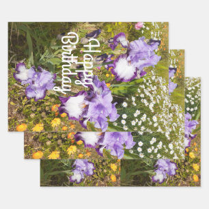 Iris Irises Purple Flower Floral Lavender Wrapping Paper Sheets