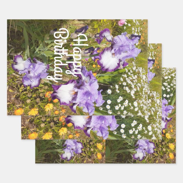 Iris Irises Purple Flower Floral Lavender Wrapping Paper Sheets (Set)
