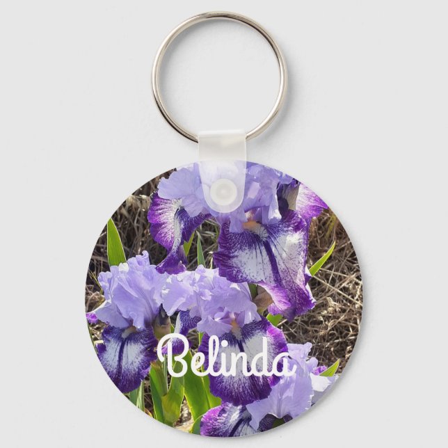Iris Irises Purple Flower Floral Womans Name Keychain (Front)