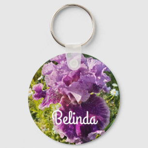 Iris Irises Purple Flower Floral Womans Name Keychain