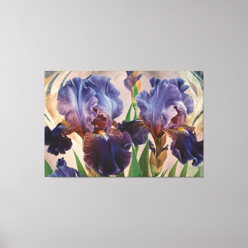  IRIS Irises Vintage Floral TV2 Plum Blue Canvas Print