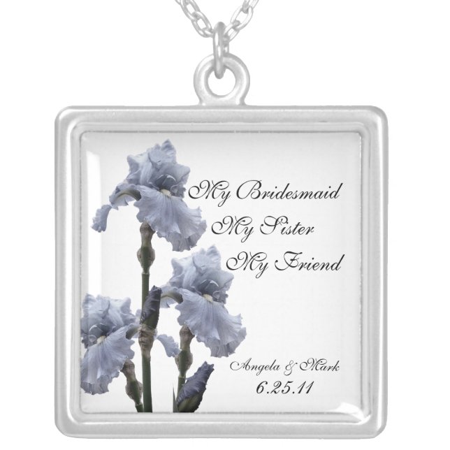 Iris of Blue Bridesmaid Gift Silver Plated Necklace (Front)