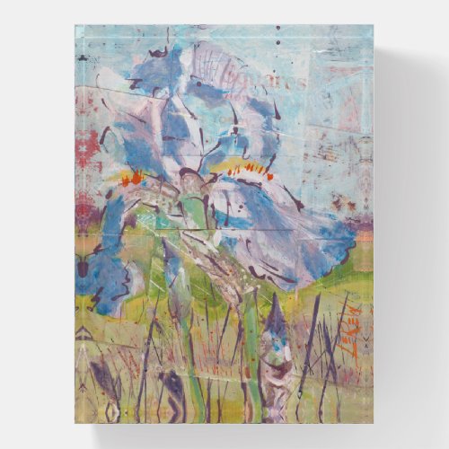 Iris On Collage Painting / Artist Larry Lerew Paperweight