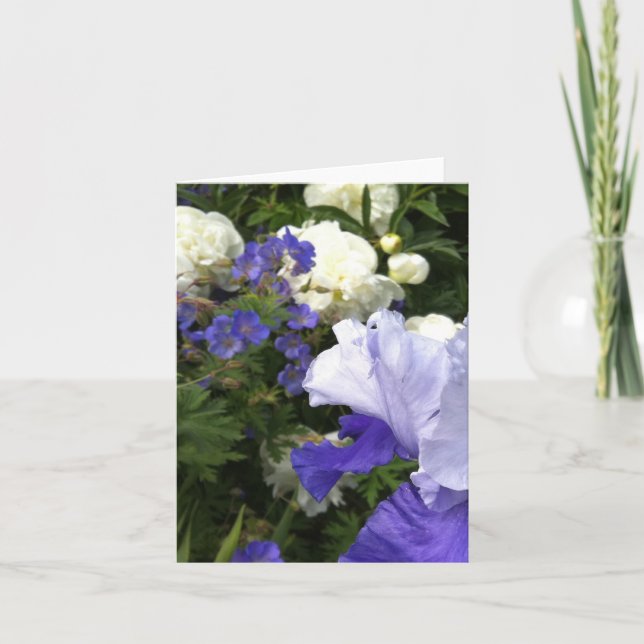 Iris, Peonies and Cranesbill Note Card (Front)