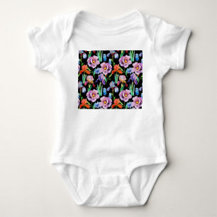 Iris Peony Watercolor Floral Pattern Baby Bodysuit
