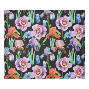 Iris Peony Watercolor Floral Pattern Duvet Cover