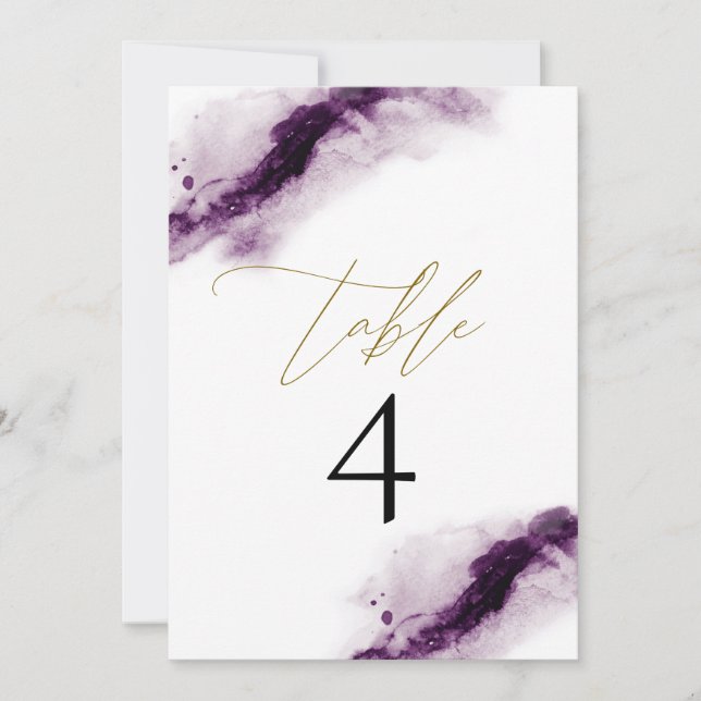 IRIS | Plum Purple Watercolor Gold Table Number (Front)