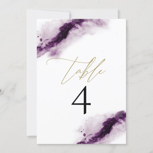 IRIS  Plum Purple Watercolor Gold Table Number