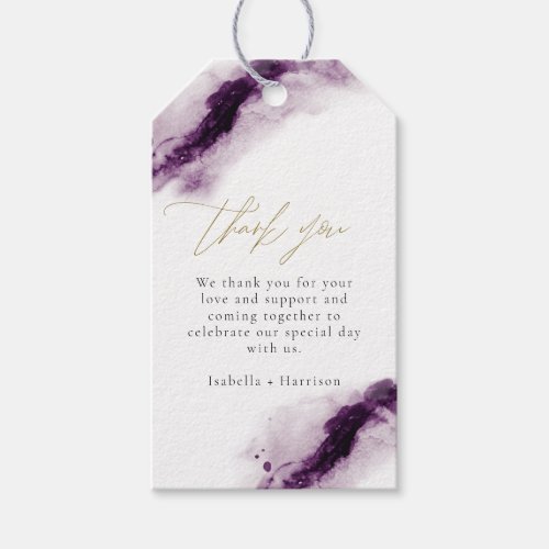 IRIS  Plum Purple Watercolor Splash Gold Favor Gift Tags