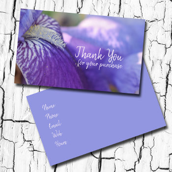 Iris Purple Floral Thank You Business Card by camcguire at Zazzle