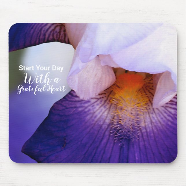 Iris Purple Grateful Heart Quote Mouse Pad (Front)