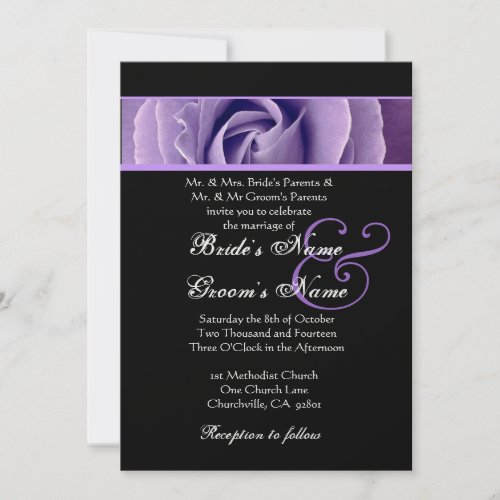 Iris Purple Rose and Black Background  Wedding Personalized Announcement