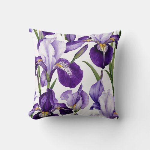 Iris Schwertlilie white purple _ watercolor design Throw Pillow