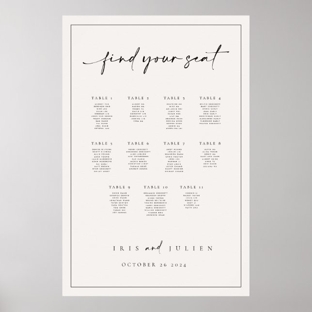 Iris Seating Chart Poster (Front)