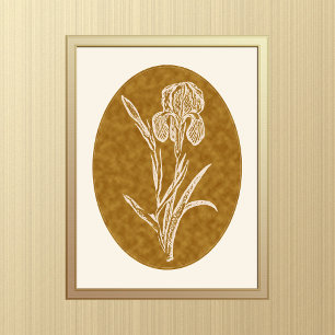 Iris Silhouette on Textured Brown Background Poster