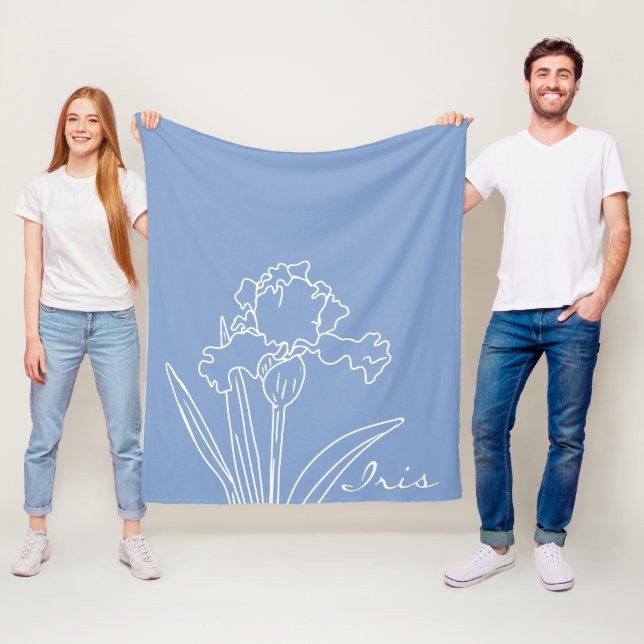 Iris Spring Flower Modern Floral Sketch Home  Fleece Blanket (In Situ)