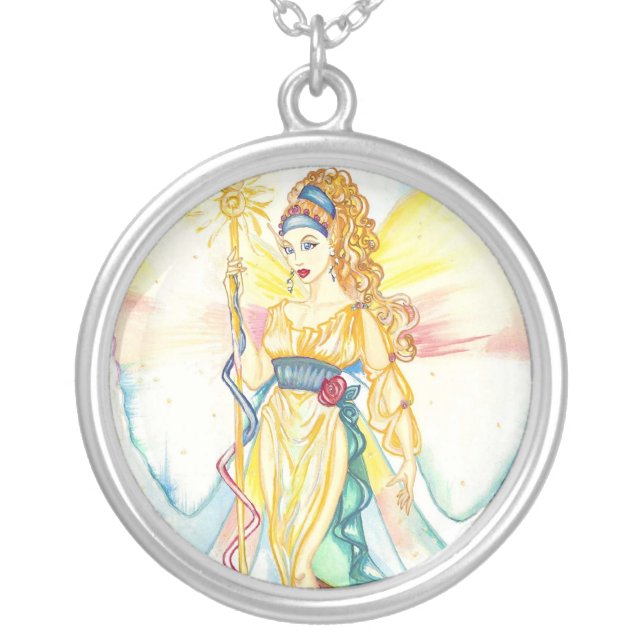 Iris, The Greek Goddess of the Rainbow Silver Plated Necklace (Front)