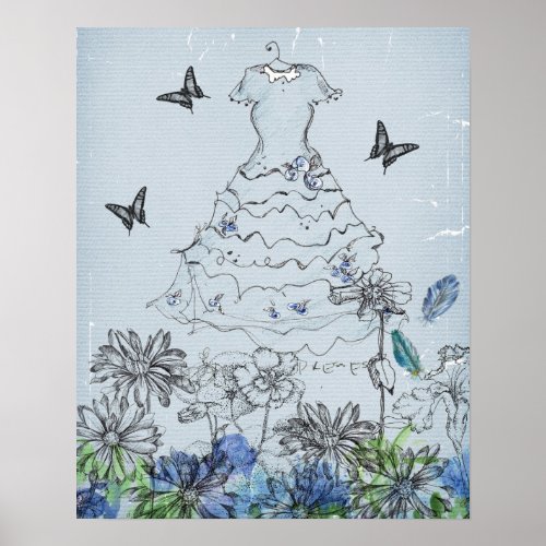 Iris Tulip Flowers Butterfly Princess Dress Poster