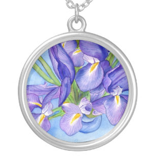 Iris Vase Flower Painting Pendant Necklace