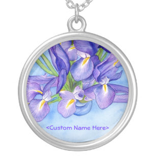 Iris Vase Flower Painting Pendant Necklace
