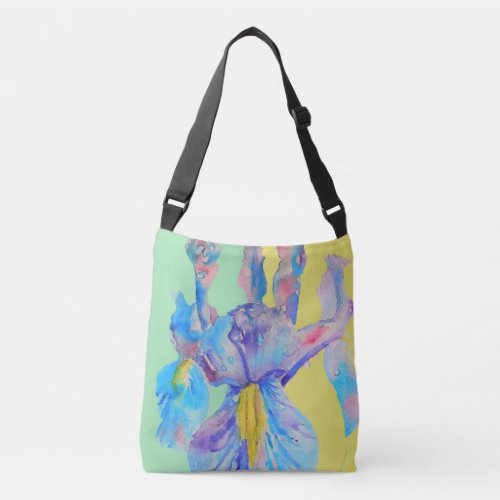 Iris Watercolor Blue Floral Crossbody Tote Bag