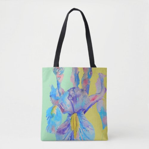 Iris Watercolor Blue Flower Floral Tote Bag