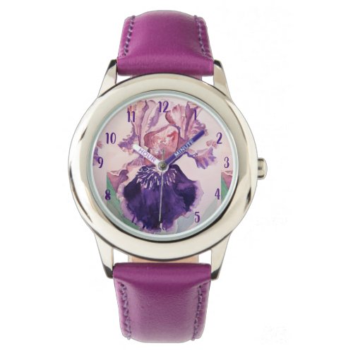 Iris Watercolor Painting Purple art Flower Floral  Watch