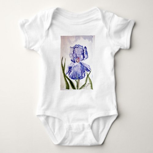 Iris Watercolor painting Purple _ Blue Baby Bodysuit