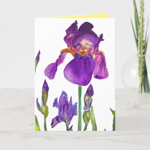 Iris Watercolor Painting Purple flower Floral art Card